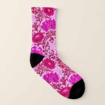 William Morris Chrysanthemums  Burgundy And Pink Socks by Floridity at Zazzle