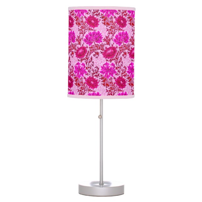 William Morris Chrysanthemums, Burgundy and Pink Table Lamp (Front)