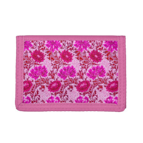 William Morris Chrysanthemums, Burgundy and Pink Tri-fold Wallet