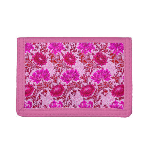 William Morris Chrysanthemums, Burgundy and Pink Trifold Wallet