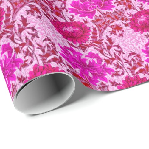 William Morris Chrysanthemums Burgundy and Pink Wrapping Paper