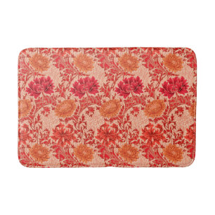 William Morris Chrysanthemums, Coral Orange Bathroom Mat