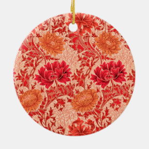 William Morris Chrysanthemums, Coral Orange Ceramic Ornament