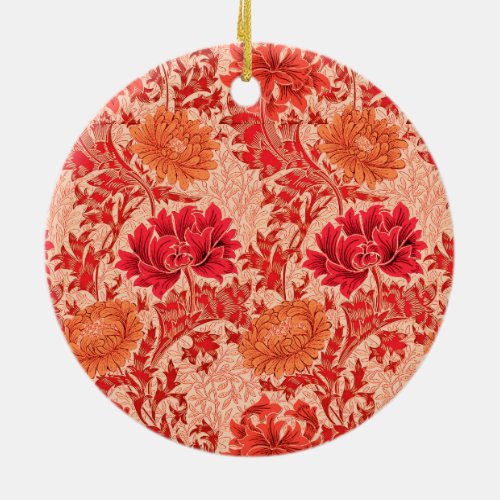 William Morris Chrysanthemums Coral Orange Ceramic Ornament