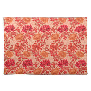 William Morris Chrysanthemums, Coral Orange Cloth Placemat