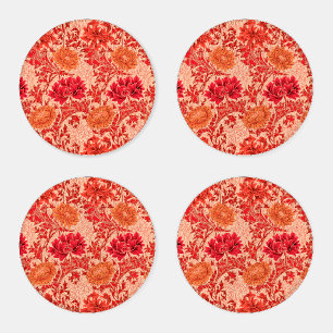 William Morris Chrysanthemums, Coral Orange Coaster Set