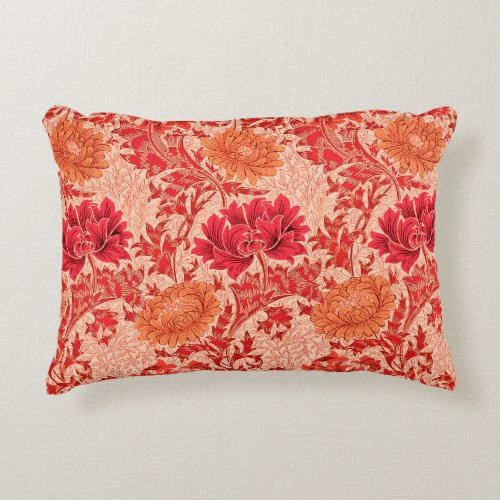 William Morris Chrysanthemums Coral Orange Decorative Pillow