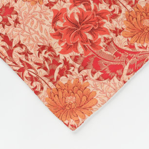 William Morris Chrysanthemums, Coral Orange Fleece Blanket