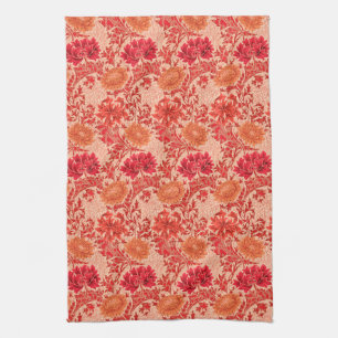 William Morris Chrysanthemums, Coral Orange Kitchen Towel