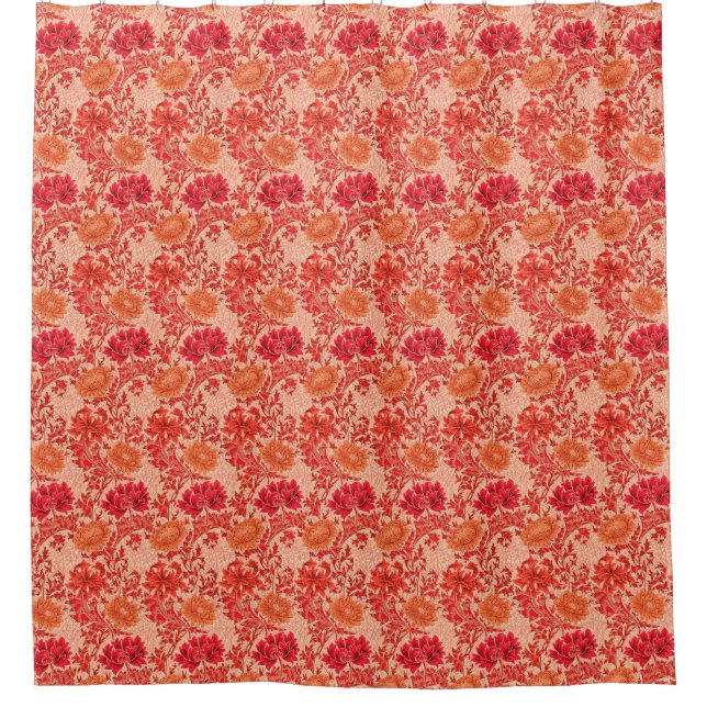 William Morris Chrysanthemums, Coral Orange Shower Curtain (Front)