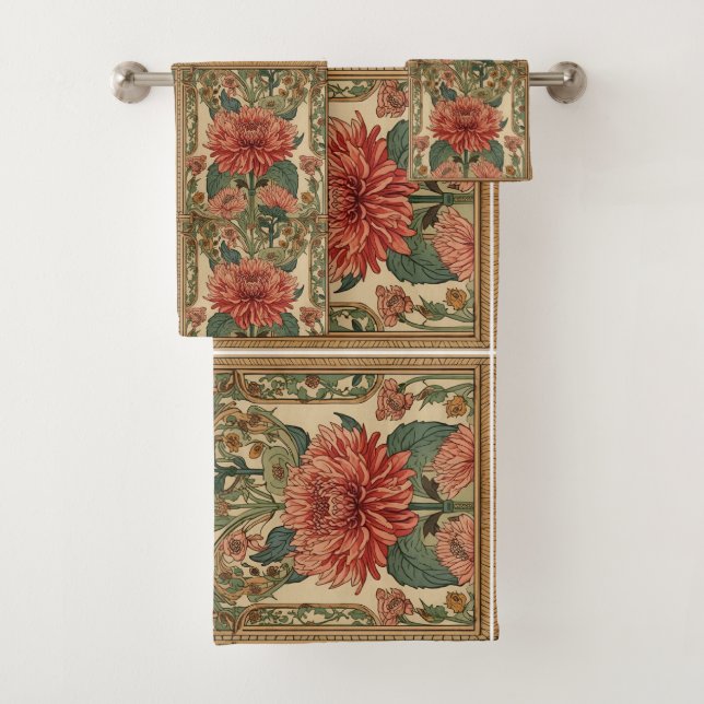 William Morris Chrysanthemums Floral Art Nouveau  Bath Towel Set (Insitu)