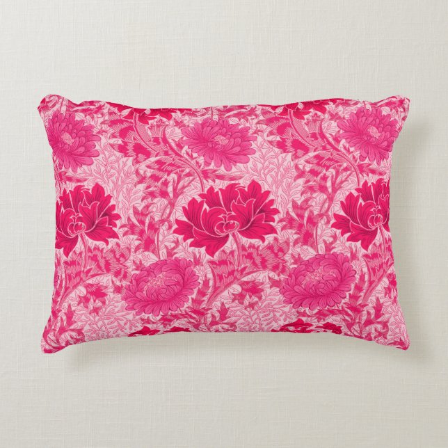 William Morris Chrysanthemums, Fuchsia Pink Accent Pillow (Front)