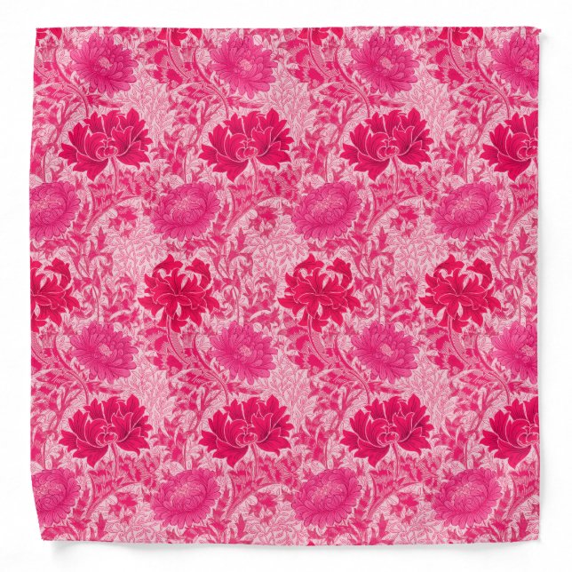 William Morris Chrysanthemums, Fuchsia Pink Bandana (Front)