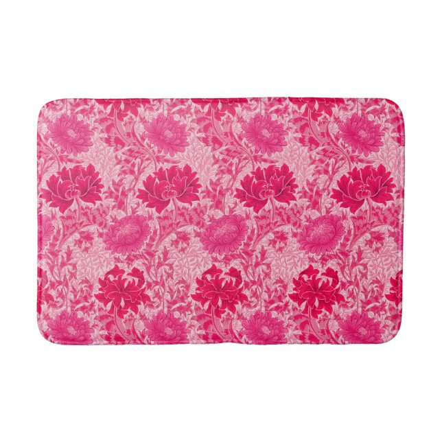William Morris Chrysanthemums, Fuchsia Pink Bathroom Mat (Front)