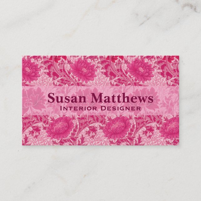 William Morris Chrysanthemums, Fuchsia Pink Business Card (Front)