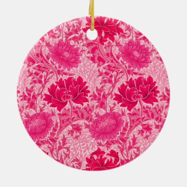William Morris Chrysanthemums, Fuchsia Pink  Ceramic Ornament (Back)