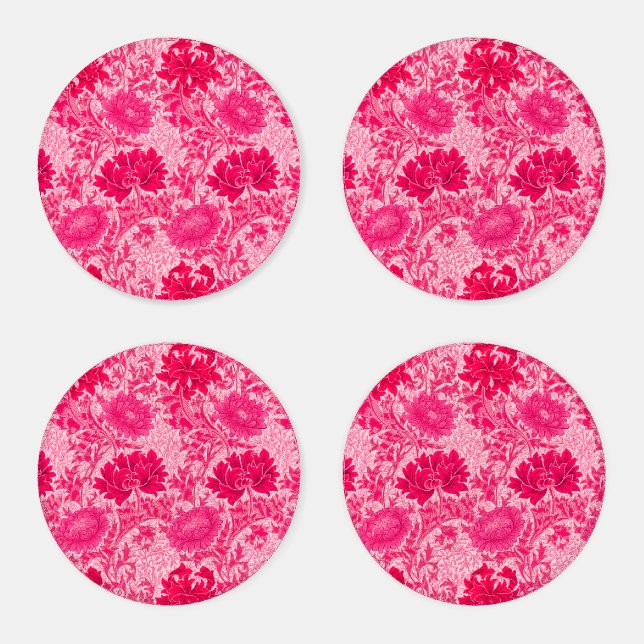 William Morris Chrysanthemums, Fuchsia Pink  Coaster Set (Set)
