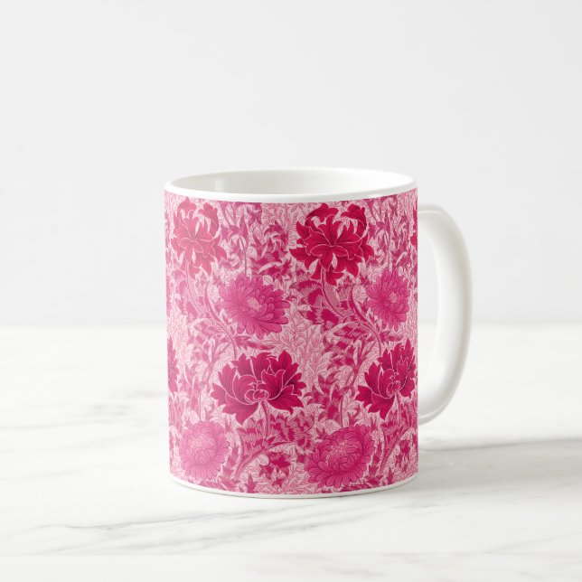 William Morris Chrysanthemums, Fuchsia Pink Coffee Mug (Front Right)