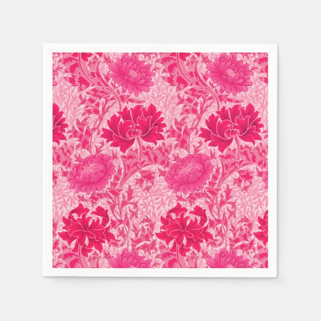 William Morris Chrysanthemums, Fuchsia Pink Napkins (Front)
