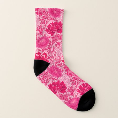 William Morris Chrysanthemums, Fuchsia Pink Socks