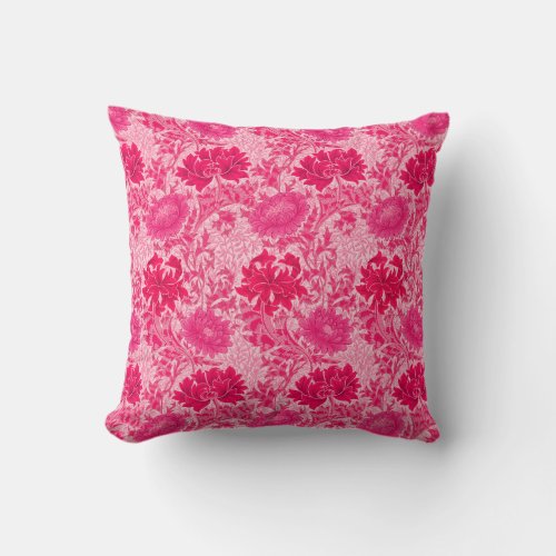 William Morris Chrysanthemums Fuchsia Pink Throw Pillow