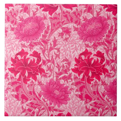 William Morris Chrysanthemums Fuchsia Pink Tile
