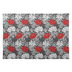 William Morris Chrysanthemums, Gray and Red Cloth Placemat