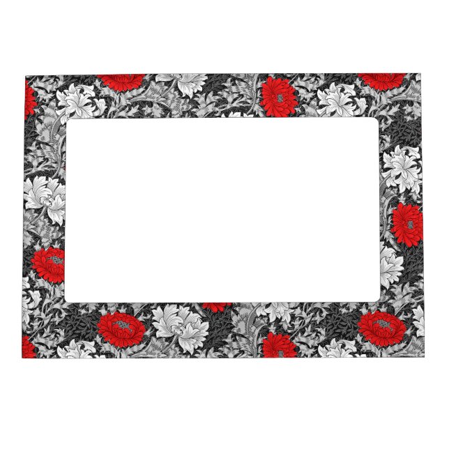 William Morris Chrysanthemums, Gray and Red Magnetic Frame (Front)