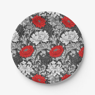 William Morris Chrysanthemums, Gray and Red Paper Plates