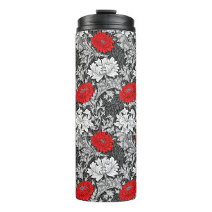 William Morris Chrysanthemums, Gray and Red Thermal Tumbler
