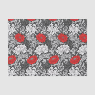 William Morris Chrysanthemums, Gray and Red Tissue Paper