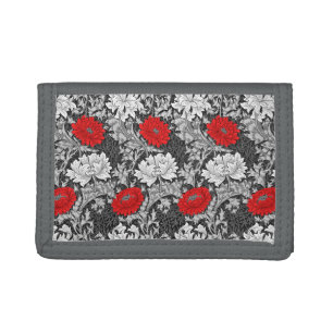 William Morris Chrysanthemums, Gray and Red Trifold Wallet