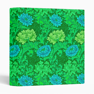 William Morris Chrysanthemums, Lime Green & Aqua 3 Ring Binder