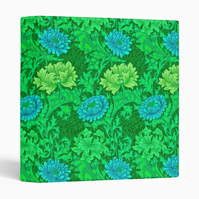 William Morris Chrysanthemums, Lime Green & Aqua 3 Ring Binder (Front/Spine)