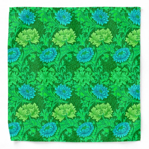 William Morris Chrysanthemums Lime Green  Aqua Bandana