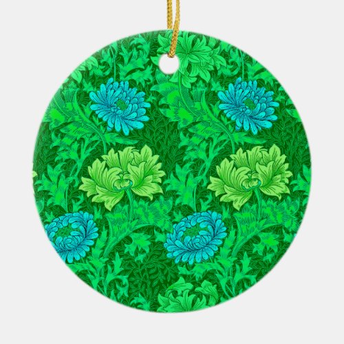 William Morris Chrysanthemums Lime Green  Aqua C Ceramic Ornament