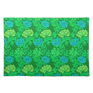 William Morris Chrysanthemums, Lime Green & Aqua Cloth Placemat