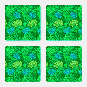 William Morris Chrysanthemums, Lime Green & Aqua Coaster Set