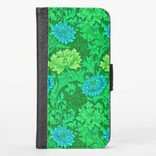 William Morris Chrysanthemums, Lime Green & Aqua iPhone X Wallet Case