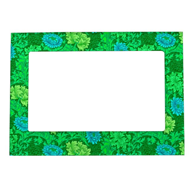 William Morris Chrysanthemums, Lime Green & Aqua Magnetic Photo Frame (Front)
