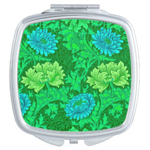 William Morris Chrysanthemums, Lime Green & Aqua Makeup Mirror