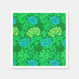 William Morris Chrysanthemums, Lime Green & Aqua Napkins