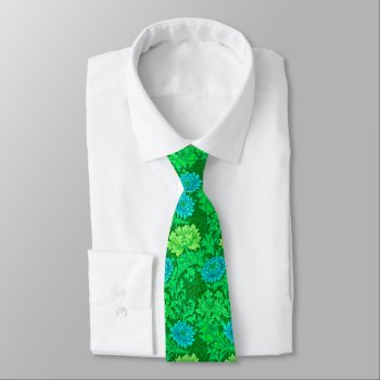 William Morris Chrysanthemums  Lime Green & Aqua Neck Tie by Floridity at Zazzle