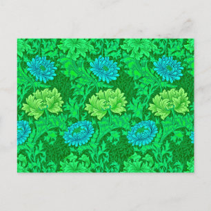 William Morris Chrysanthemums, Lime Green & Aqua Postcard