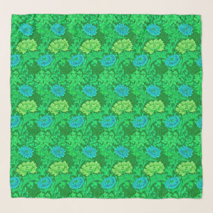 William Morris Chrysanthemums, Lime Green & Aqua Scarf