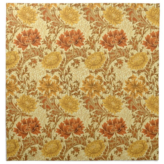 William Morris Chrysanthemums, Mustard Gold Cloth Napkin (Front)