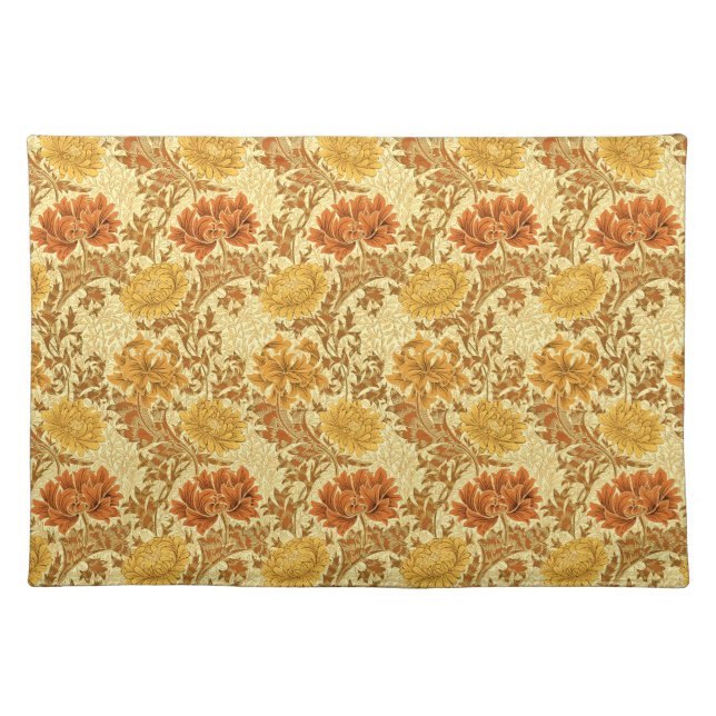 William Morris Chrysanthemums, Mustard Gold  Cloth Placemat (Front)