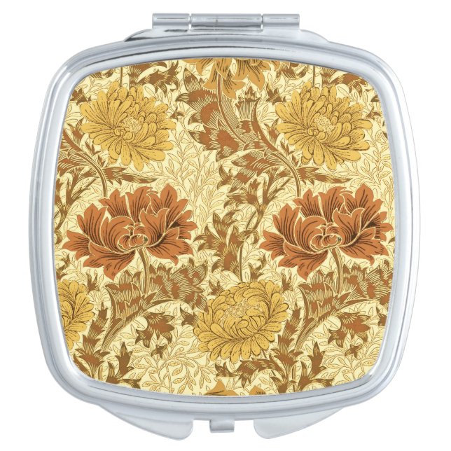 William Morris Chrysanthemums, Mustard Gold Compact Mirror (Front)