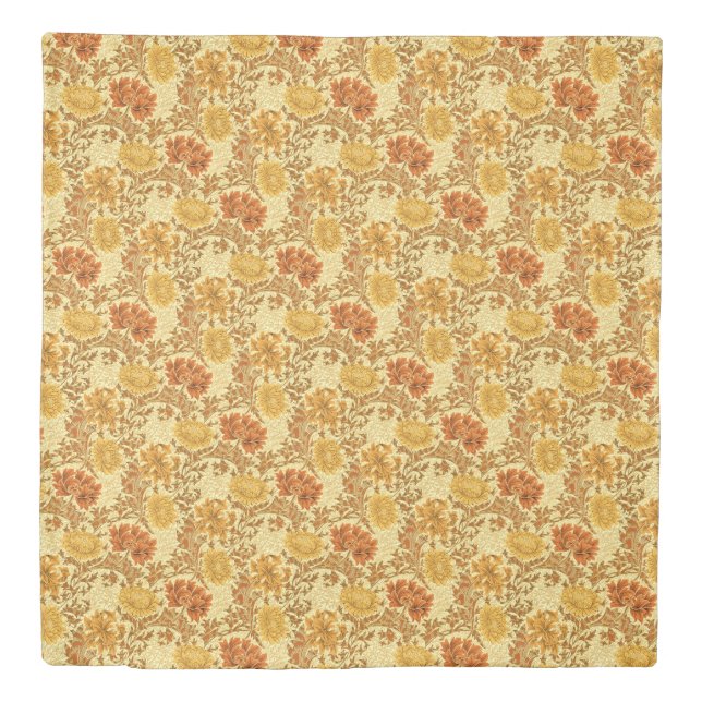 William Morris Chrysanthemums, Mustard Gold Duvet Cover (Front)