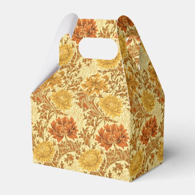 William Morris Chrysanthemums, Mustard Gold Favor Boxes (Front Side)